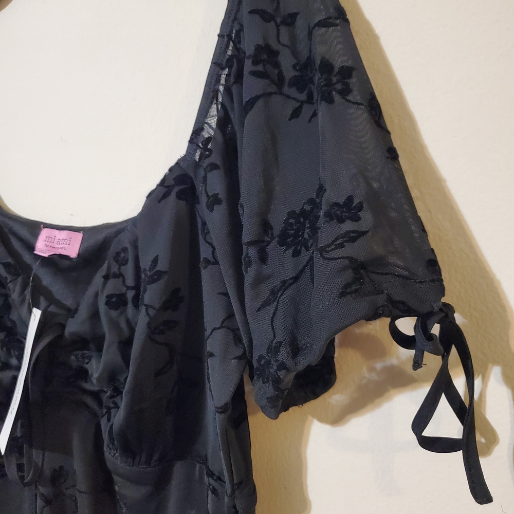 Y2K 90s Black Floral Velvet Burnout Sheer Dress NWT M Romantic Whimsigoth - Picture 6 of 7